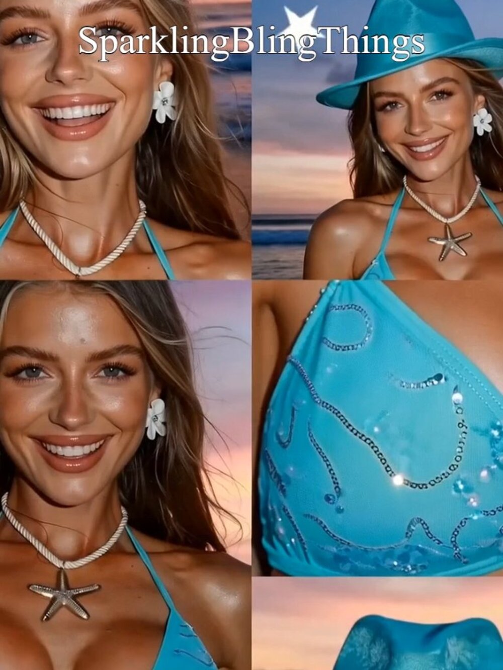 NEW Turquoise Sequin Bikini Sparkling Bling Swimsuit & Rhinestone Sandals +Gift - Picture 8 of 14